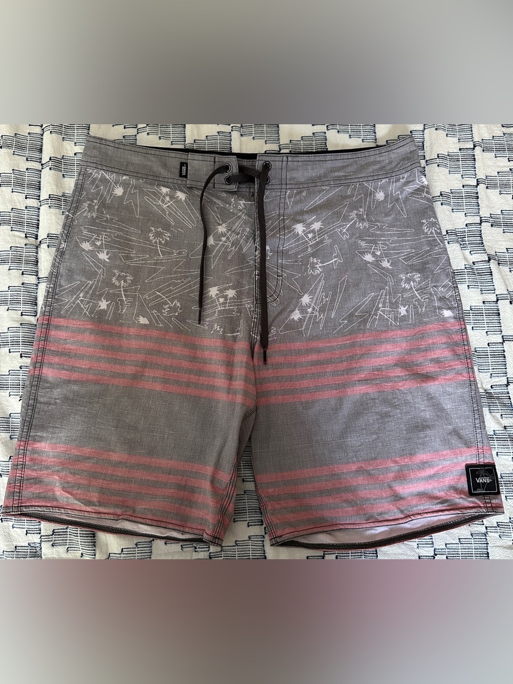Vans Men’s Gray and Pink Striped Swim Trunks